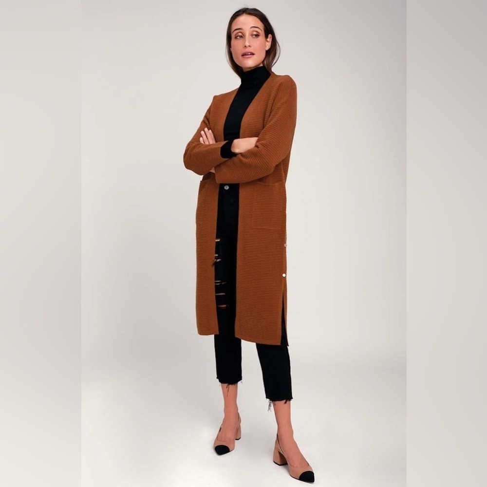 JOA Brown Ribbed Cozy Long Cardigan sz S